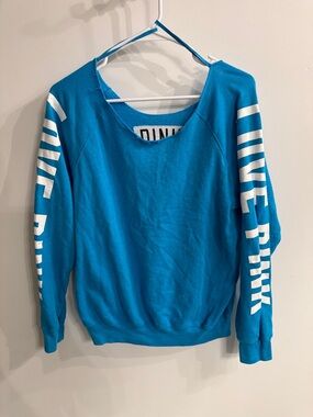 VS PINK Off-Shoulder Sweatshirt in Bright Teal Blue
